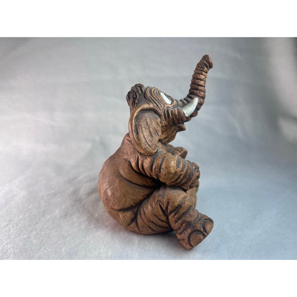 Alpha Rez Resin Elephant Figurine Trunk Up Retro Stamped 1983 Whimsical Vintage